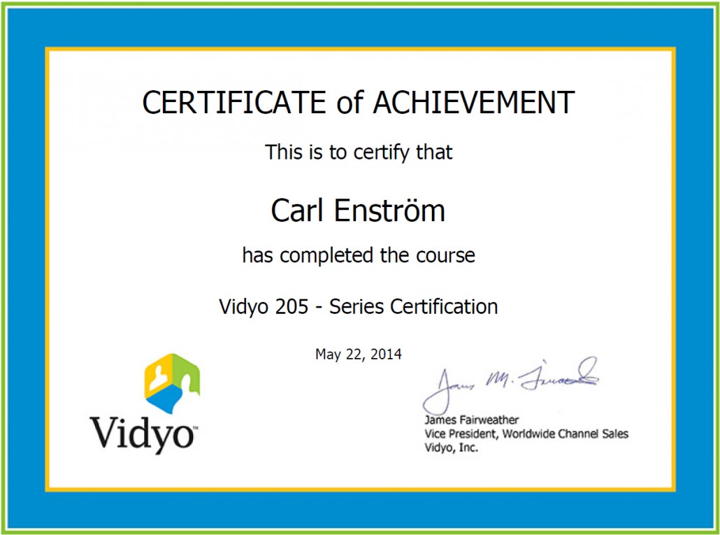 Certifikatet för Carls Videokonferensutbildning