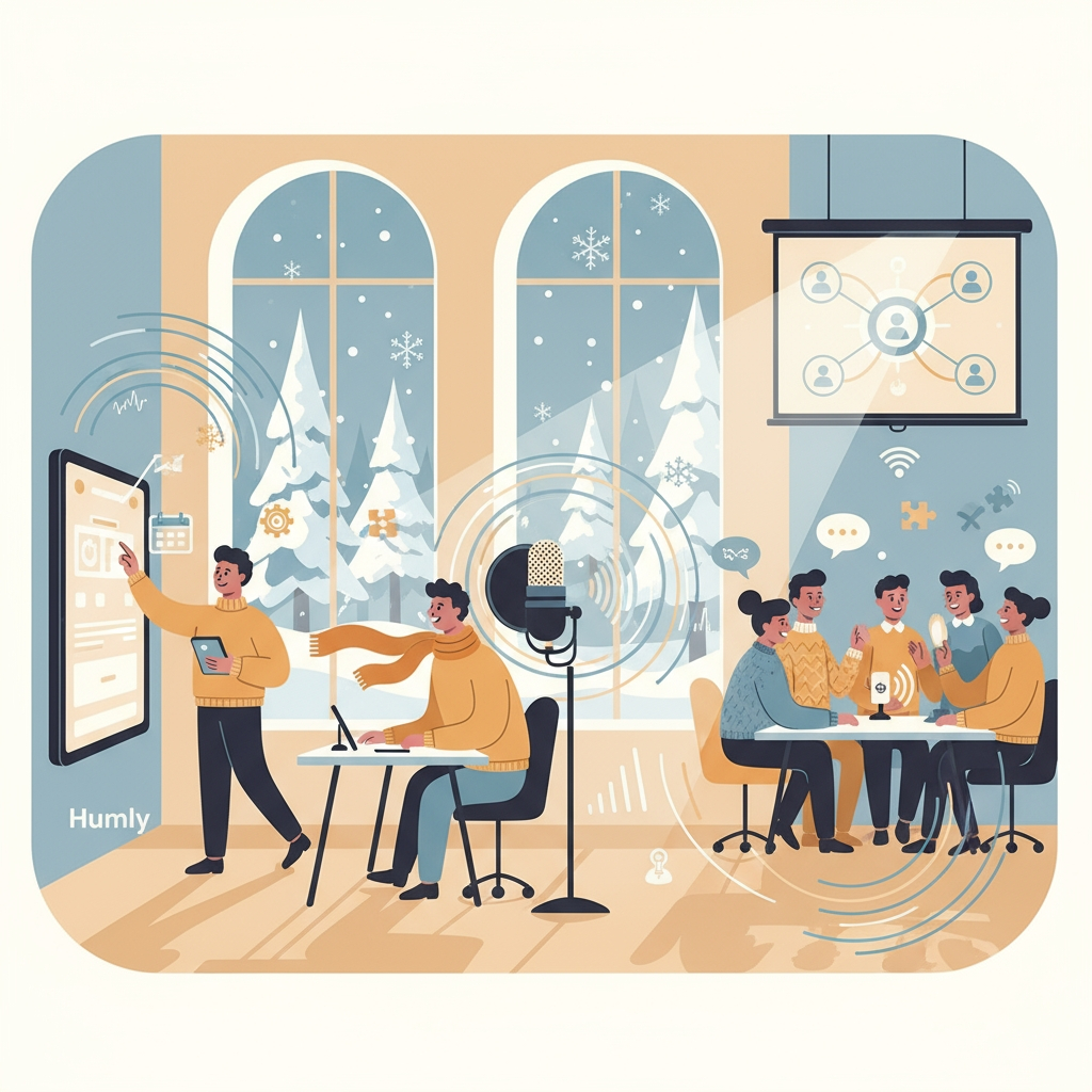 Webinar med audiovision Visar en illustration på ett antal personer som deltar på möte